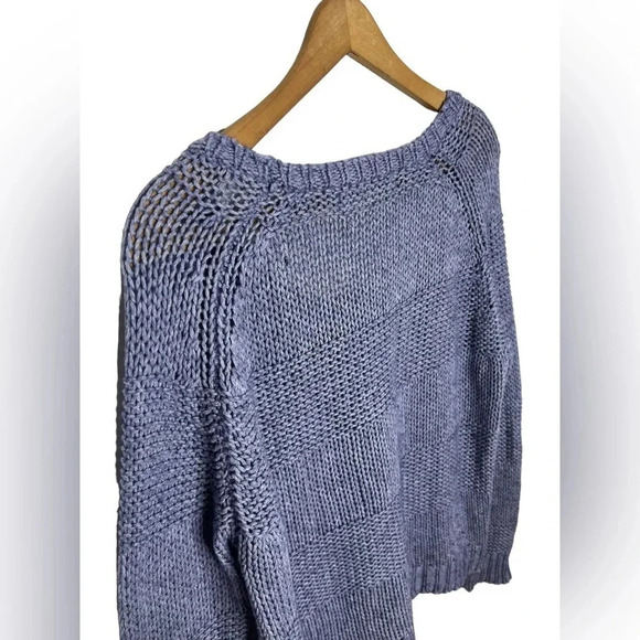 360 Sweater Wool Cotton Yak Blend Open Knit Pullover Block Stripe Cozy Layer - Picture 5 of 8